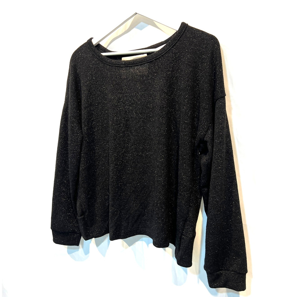Kaileigh Top Womens XLarge Petite Black Silver Metallic Knit Cutout Back NEW! - Picture 8 of 11